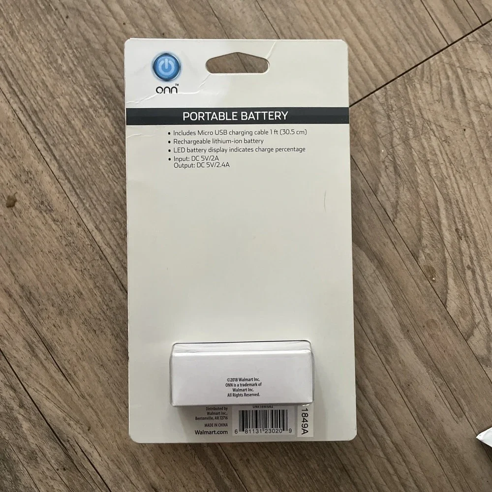 Onn Portable Battery Power Bank 6700 Mah Black Micro USB Cable 1ft Included NEW
